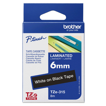 Taśma Brother TZe-315 6mm 8m czarna taśma biały napis oryginalna