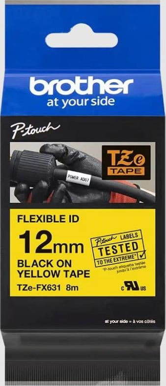 Taśma Brother TZe-FX631 12mm 8m żółta taśma czarny napi flexi elastyczna oryginalna