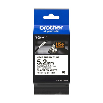 Rurka termokurczliwa Brother HSe-211E 5.2mm 1.5m ø0.8mm-3.1mm biała rurka czarny nadruk oryginalna