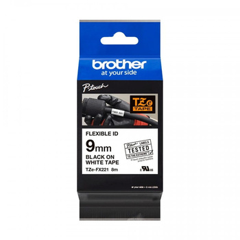 Taśma Brother TZe-FX221 9mm 8m biała taśma czarny napis flexi elastyczna oryginalna