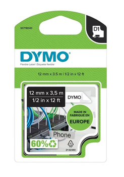 Taśma Dymo Rhino 16957 12mm 3.5m biała taśma czarny napis NYLONOWA oryginalna