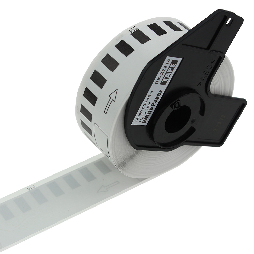 Taśma do Brother DK-22214 czarny nadruk na białym tle, 12mm x 30,48 metrów na rolce