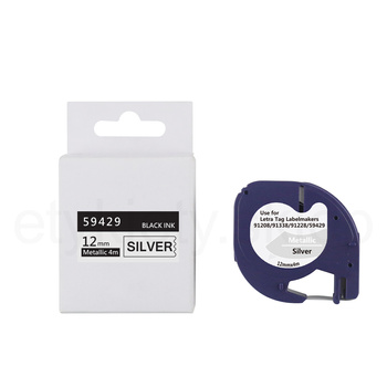 Taśma do Dymo Letra Tag 59429 12mm 4m srebrna taśma, czarny napis METALICZNA