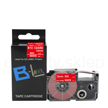 Taśma do Casio XR-12ARD 12mm 8m czerwona taśma biały napis
