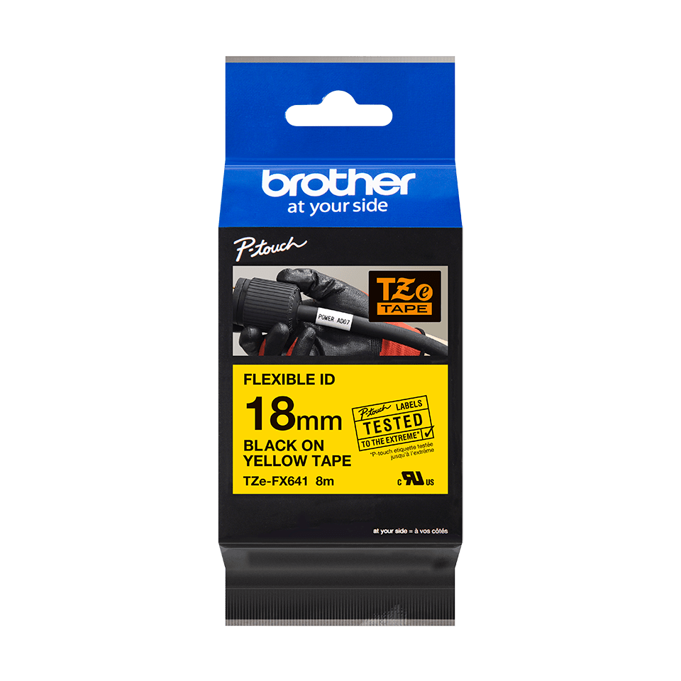 Taśma Brother TZe-FX641 18mm 8m żółta taśma czarny napis flexi elastyczna oryginalna