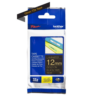 Taśma Brother TZe-334 12mm 8m czarna taśma złoty napis oryginalna