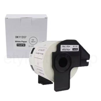 Etykiety do Brother DK-11207 czarny nadruk na białym tle, 58 mm średnicy 100szt etykiet na rolce FOLIOWE