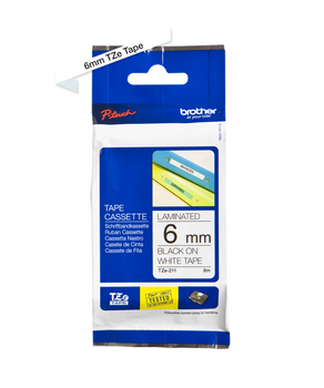 Taśma Brother TZe-211 6mm 8m biała taśma czarny napis oryginalna