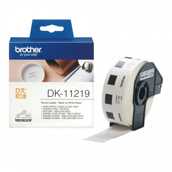 Etykiety Brother DK-11219 czarny nadruk na białym tle, 12 mm średnicy 1200szt etykiet na rolce oryginalne