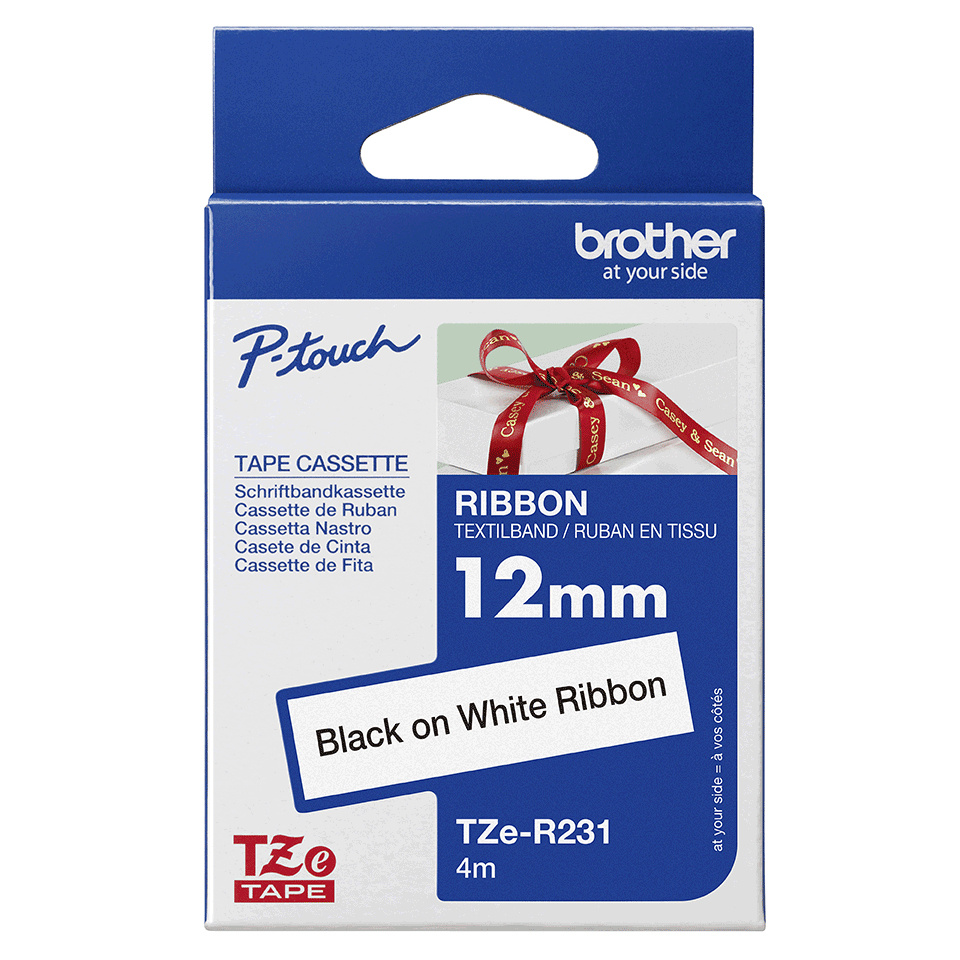 Taśma Brother TZe-R231 12mm 4m biała taśma czarny napis wstążka oryginalna
