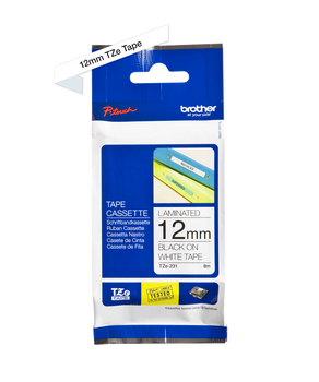 Taśma Brother TZe-231 12mm 8m biała taśma czarny napis oryginalna