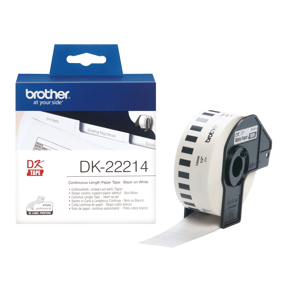 Taśma Brother DK-22214 czarny nadruk na białym tle, 12mm x 30,48 metrów na rolce oryginalna