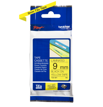 Taśma Brother TZe-621 9mm 8m żółta taśma czarny napis oryginalna