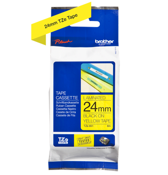 Taśma Brother TZe-651 24mm 8m żółta taśma czarny napis oryginalna