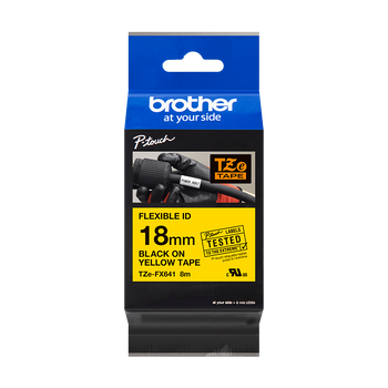 Taśma Brother TZe-FX641 18mm 8m żółta taśma czarny napis flexi elastyczna oryginalna