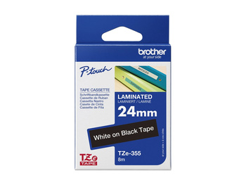 Taśma Brother TZe-355 24mm 8m czarna taśma biały napis oryginalna