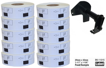 10x Etykiety do Brother DK-11215 czarny nadruk na białym tle, 42mm x 29mm 700szt etykiet na rolce WYMIENNY UCHWYT