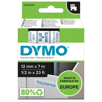 Taśma Dymo D1 45014 12mm 7m biała taśma niebieski napis S0720540