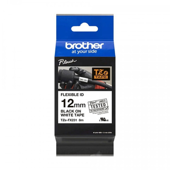 Taśma Brother TZe-FX231 12mm 8m biała taśma czarny napis flexi elastyczna oryginalna