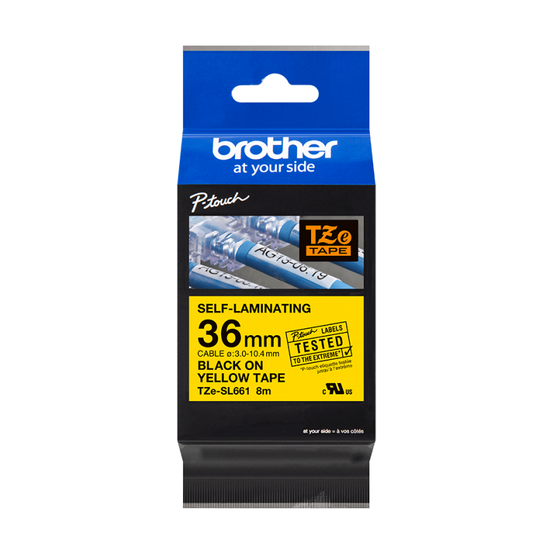 Taśma Brother TZe-SL661 36mm 8m żółta taśma czarny napis samolaminująca oryginalna