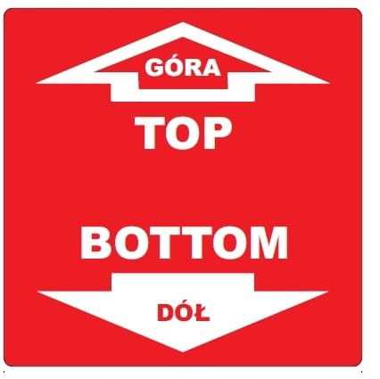 Etykiety naklejki GÓRA DÓŁ 100X100mm 500szt