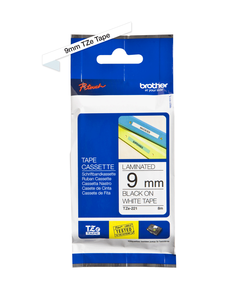 Taśma Brother TZe-221 9mm 8m biała taśma czarny napis oryginalna