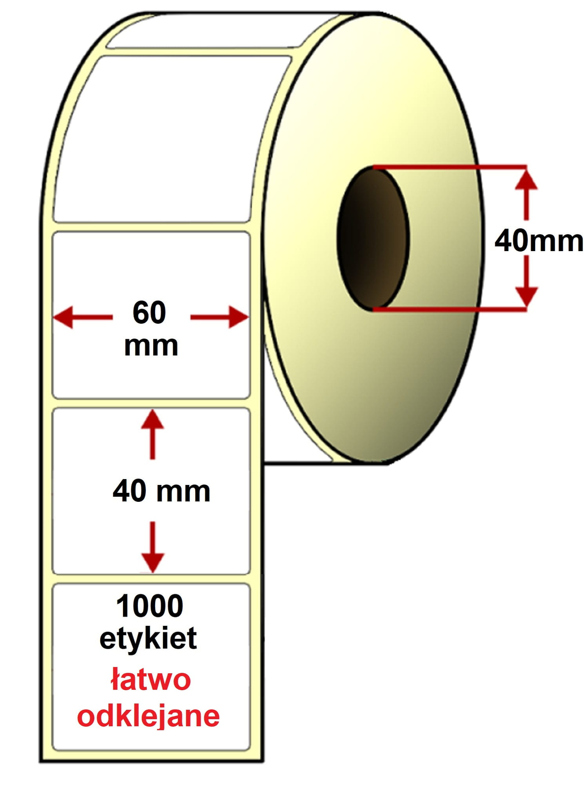 Etykiety termiczne do Zebra, białe 60x40mm, 1000 sztuk ŁATWO ODKLEJANE