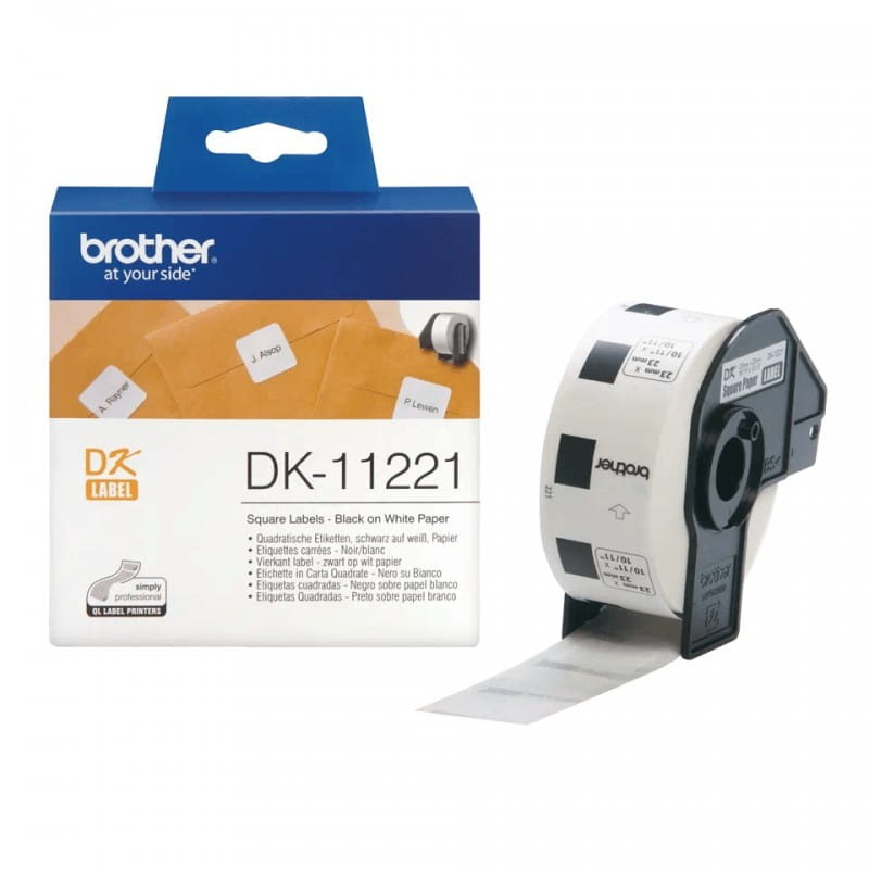 Etykiety Brother DK-11221 czarny nadruk na białym tle, 23mm x 23mm 1000szt etykiet na rolce oryginalna