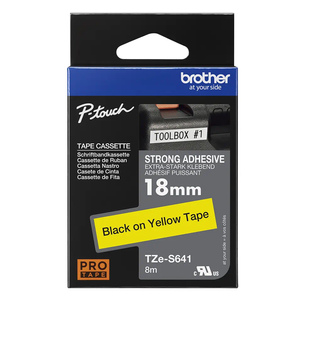 Taśma Brother TZe-S641 18mm 8m żółta taśma czarny napis mocny klej strong oryginalna