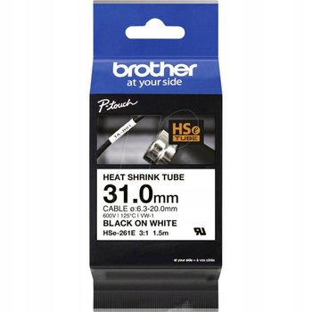 Rurka termokurczliwa Brother HSe-261E 31mm 1.5m ø6.3mm-20mm biała rurka czarny nadruk oryginalna