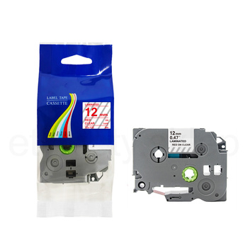 Taśma do Brother TZe-132 12mm 8m przeźroczysta taśma czerwony napis