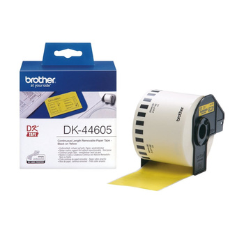 Taśma Brother DK-44605 czarny nadruk na żółtym tle, 62mm x 30,48 metrów na rolce ŻÓŁTA USUWALNY KLEJ oryginalna