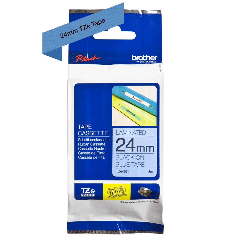 Taśma Brother TZe-551 24mm 8m niebieska taśma czarny napis oryginalna