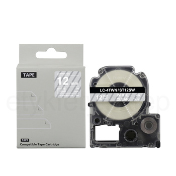 Taśma do Epson AS-12KW LA-4WBN 12mm 8m biała taśma czarny napis