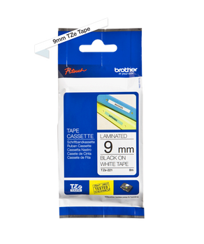 Taśma Brother TZe-221 9mm 8m biała taśma czarny napis oryginalna