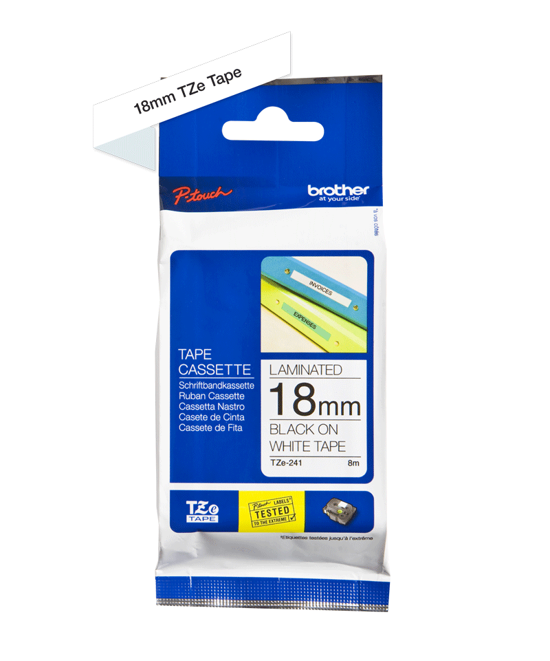 Taśma Brother TZe-241 18mm 8m biała taśma czarny napis oryginalna