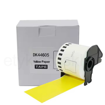 Taśma do Brother DK-44605 czarny nadruk na żółtym tle, 62mm x 30,48 metrów na rolce ŻÓŁTA USUWALNY KLEJ