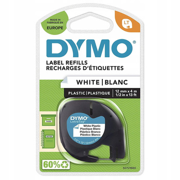 Taśma Dymo Letra Tag 59422 12mm 4m biała taśma, czarny napis S0721660