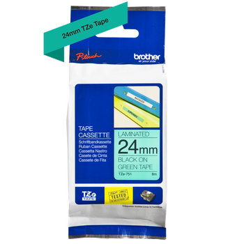 Taśma Brother TZe-751 24mm 8m zielona taśma czarny napis oryginalna