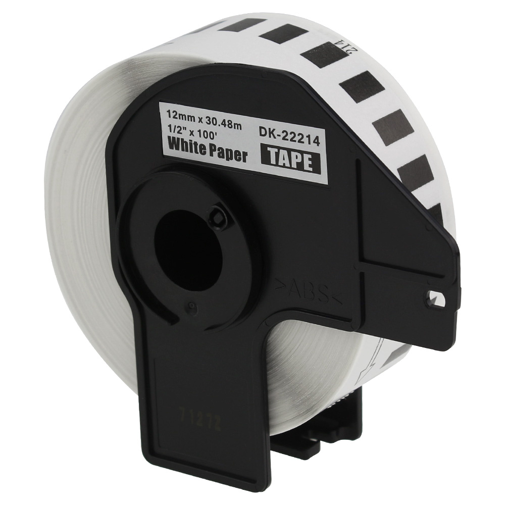 Taśma do Brother DK-22214 czarny nadruk na białym tle, 12mm x 30,48 metrów na rolce