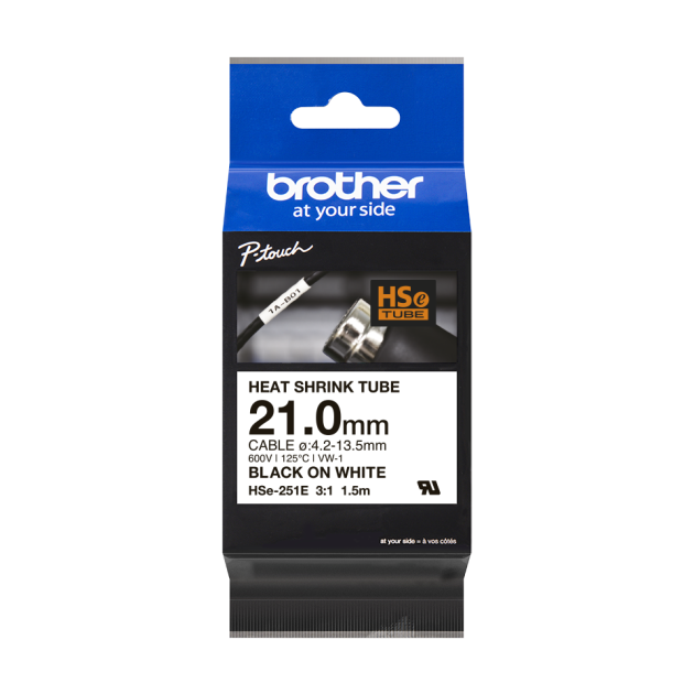Rurka termokurczliwa Brother HSe-251E 21mm 1.5m ø4.2mm-13.5mm biała rurka czarny nadruk oryginalna