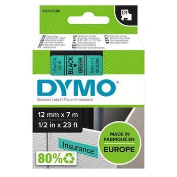 Taśma Dymo D1 45019 12mm 7m zielona taśma czarny napis S0720590