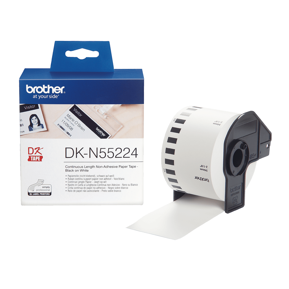 Taśma Brother DK-N55224 czarny nadruk na białym tle, 54mm x 30,48 metrów na rolce BEZ KLEJU oryginalna