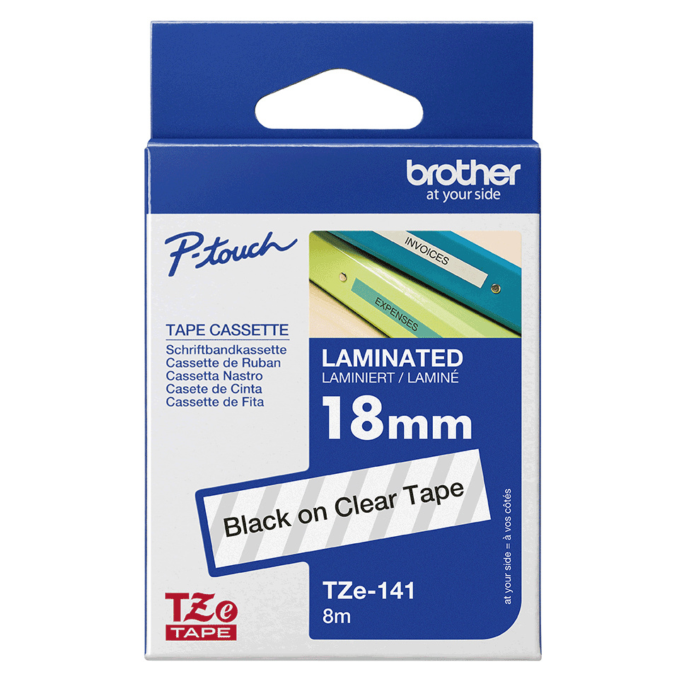 Taśma Brother TZe-141 18mm 8m przeźroczysta taśma czarny napis oryginalna