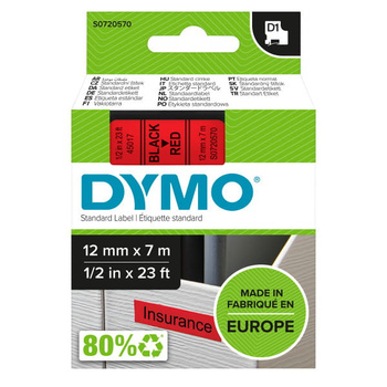 Taśma Dymo D1 45017 12mm 7m czerwona taśma czarny napis S0720570 oryginalna