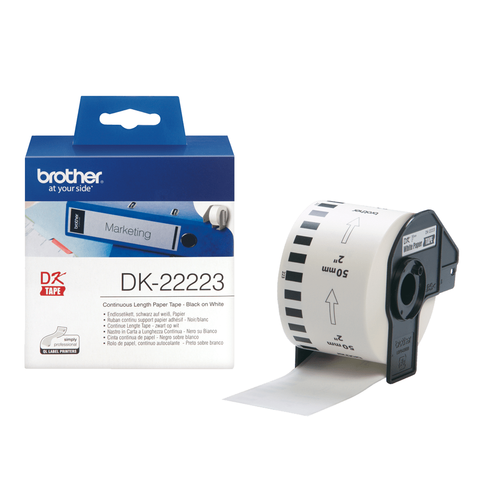 Taśma Brother DK-22223 czarny nadruk na białym tle, 50mm x 30,48 metrów na rolce oryginalna