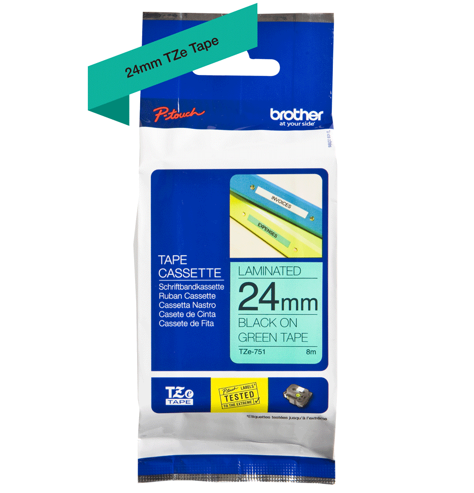 Taśma Brother TZe-751 24mm 8m zielona taśma czarny napis oryginalna