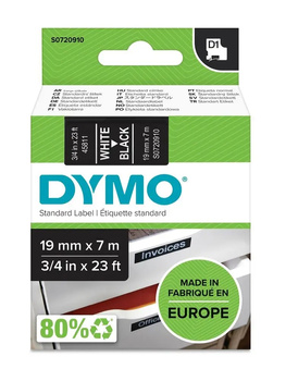 Taśma Dymo D1 45811 19mm 7m czarna taśma biały napis S0720910 oryginalna