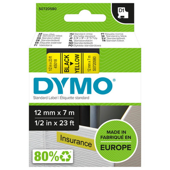 Taśma Dymo D1 45018 12mm 7m żółta taśma czarny napis S0720580