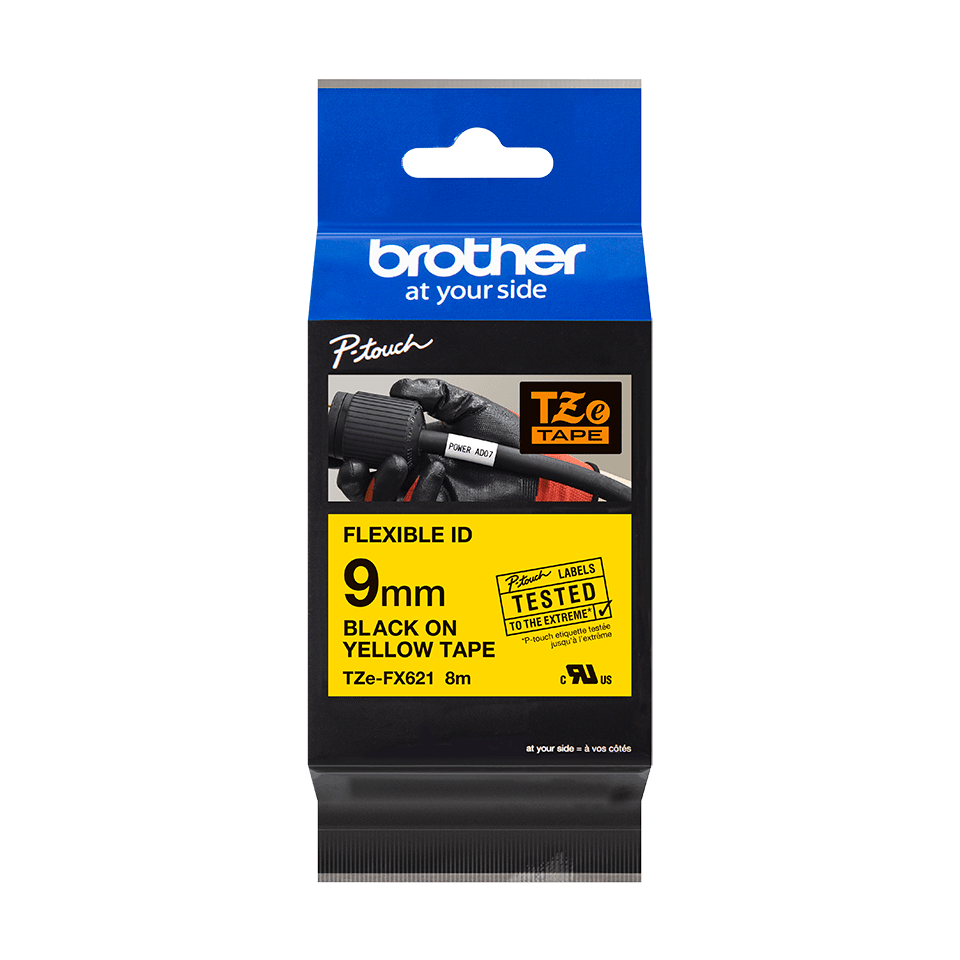 Taśma Brother TZe-FX621 9mm 8m żółta taśma czarny napi flexi elastyczna
